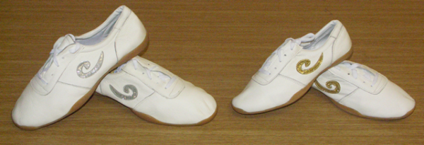 White with Gold Swirl Tai Chi shoes